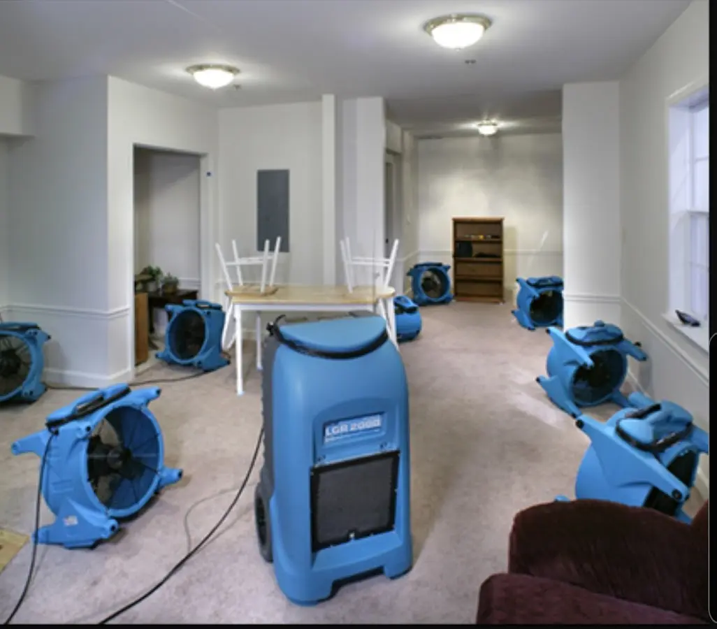 Air movers and dehumidifier setup for Water Extraction & Removal in Radnor